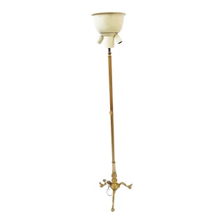 Vintage French Brass Three-Way Floor Lamp with Claw Three Foot Base For Sale