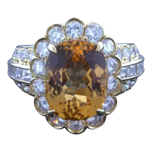 7.07 Carat Imperial Topaz Diamond 18k Yellow Gold Ring, Size 6.75