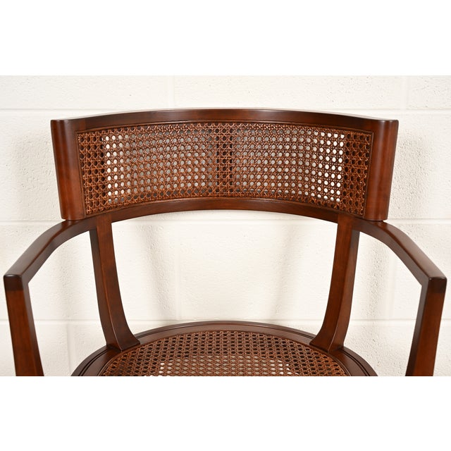 Wood Michael Taylor for Baker Furniture Klismos Cherry Wood and Cane Armchair, Newly Refinished For Sale - Image 7 of 15