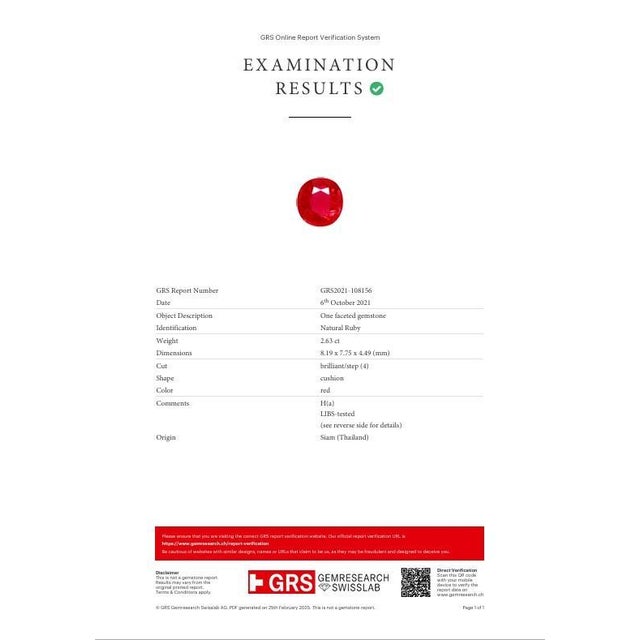 Early 21st Century 2.63 Carat Thai Ruby Diamond Ballerina Platinum Ring, Grs Certified, Size 6.25 For Sale - Image 5 of 6