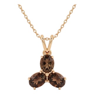 Smoky Quartz Pendant Necklace | Brown Gemstone Floral Pendant | Gold Statement Stacking Pendant For Sale