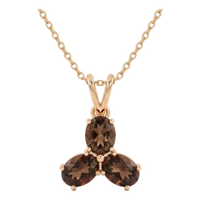 Smoky Quartz Pendant Necklace | Brown Gemstone Floral Pendant | Gold Statement Stacking Pendant For Sale