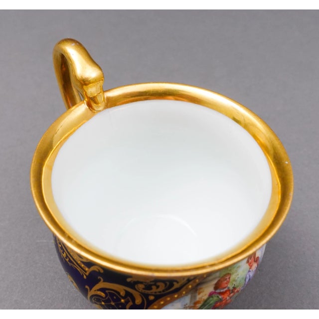 Blue Vintage Meissen Cobalt Blue Gold Hand Painted Couple Porcelain Tea Cup For Sale - Image 8 of 8