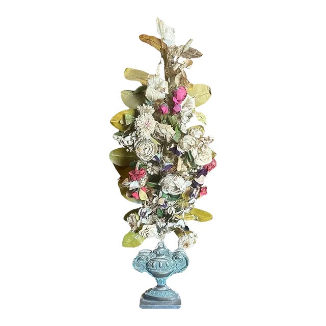 19th Century Wood Italian Decorative Palm Holder With Flower Composition For Sale
