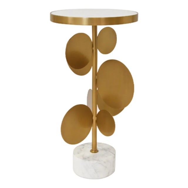 Matthew Izzo Home Cassius Antique Brass Base and Round Marble Top Side Table For Sale