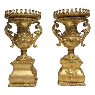 Empire Carved and Gilded Wooden Vases, Set of 2 For Sale
