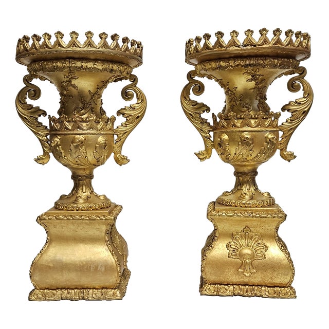 Empire Carved and Gilded Wooden Vases, Set of 2 For Sale