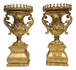 Empire Carved and Gilded Wooden Vases, Set of 2