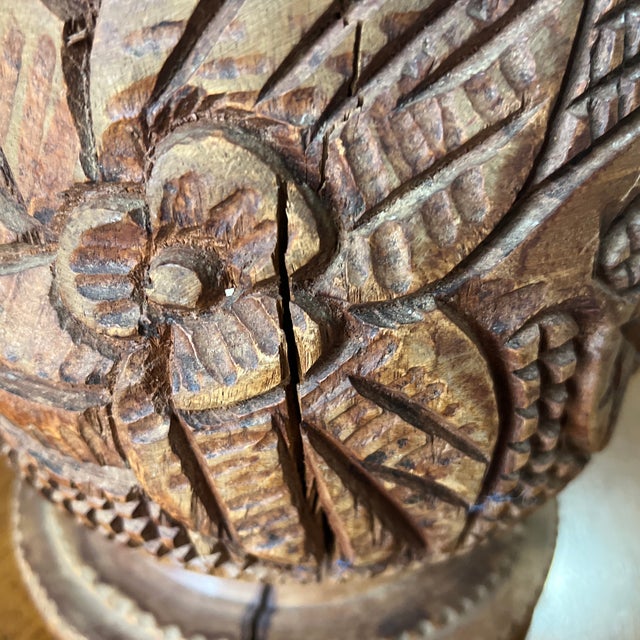 Hand Carved Vintage Detailed Wooden Mortar and Pestle For Sale - Image 10 of 12