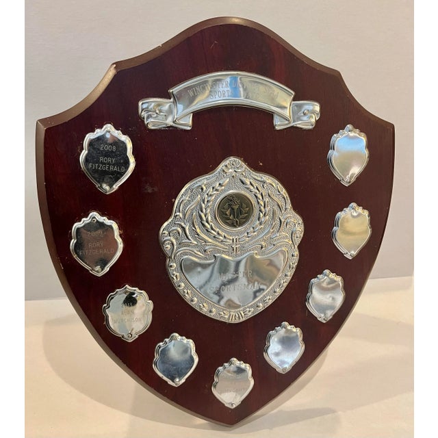 English Trophy Table Plaque from Winchester District SPAA Sports Award for Master Sportsman. Wood with silver dating from...