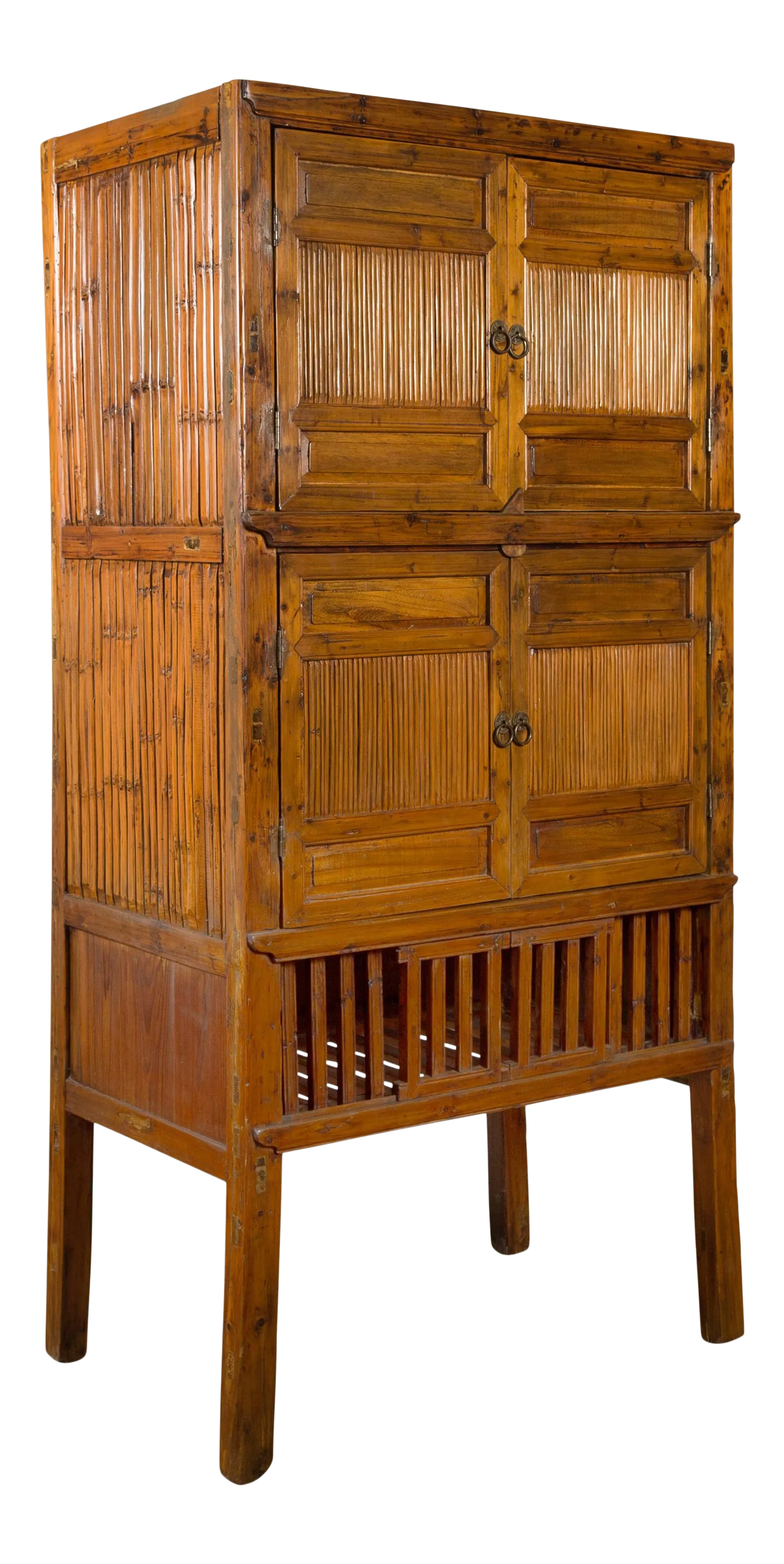 Chinese Vintage Wood and Bamboo Cabinet with Double Doors and