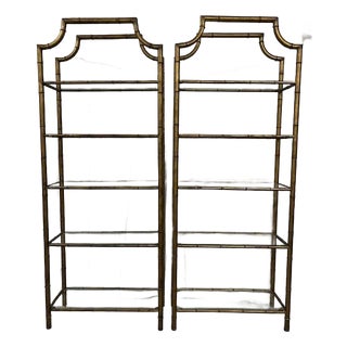 20th Century Faux Bamboo Metal Pagoda Etageres, a Pair For Sale