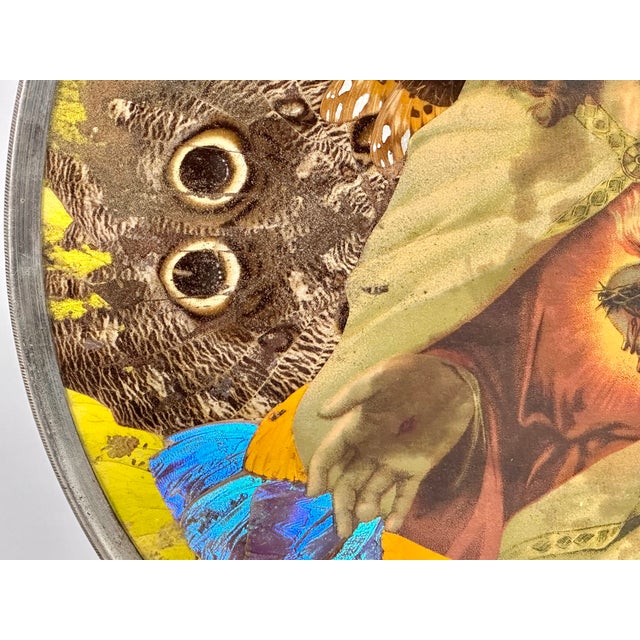 Animal Skin Brazilian Butterfly Wing Morpho Jesus Christ Charger C. 1950s For Sale - Image 7 of 17