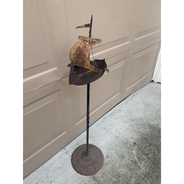 Vintage Wrought Iron Sailing Ship Ashtray on Stand For Sale - Image 4 of 12