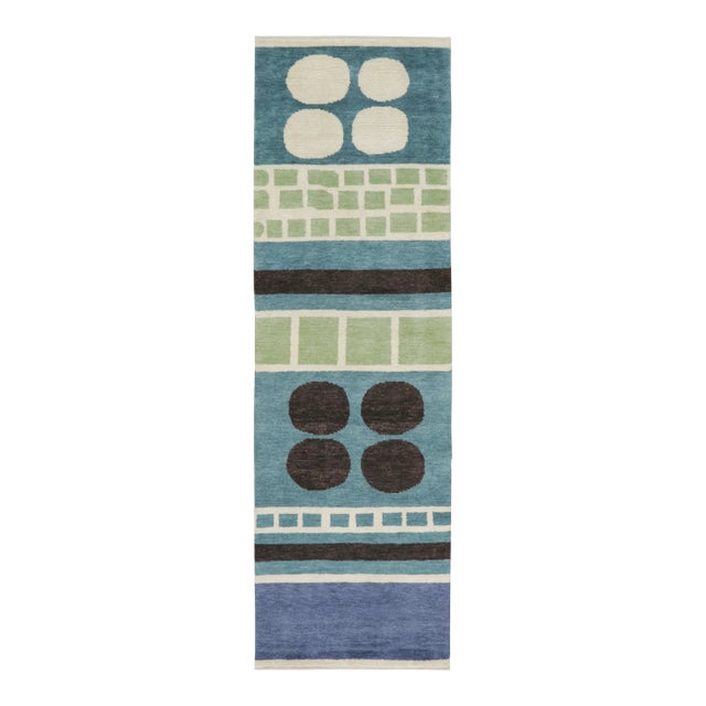 Contemporary French Deco Geometric Wool Runner by Rug & Kilim, India For Sale
