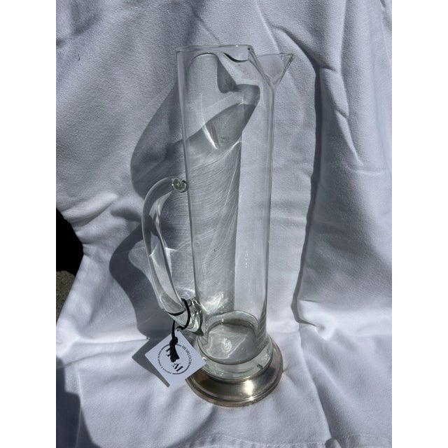 Vintage Tall Clear Glass Pitcher With Silver Plate Base For Sale In Los Angeles - Image 6 of 14
