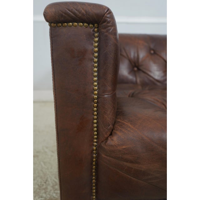Pair Restoration Hardware Tufted Leather Chesterfield Chairs For Sale - Image 16 of 18