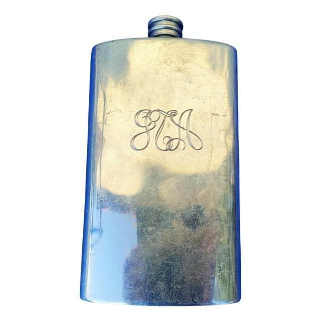 Art Deco Brass-Plated Heraldic Hip Flask, 1920s For Sale