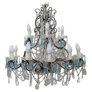Large Crystal Chandelier with 18 Bulbs, 1930s For Sale