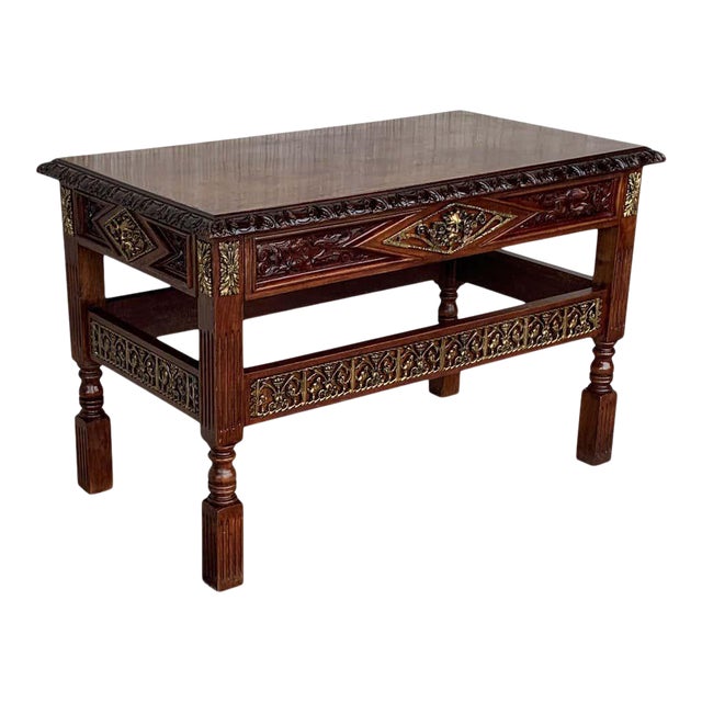 Early 20th Carved Walnut Side Table With One Drawer and Bronze Mounts For Sale