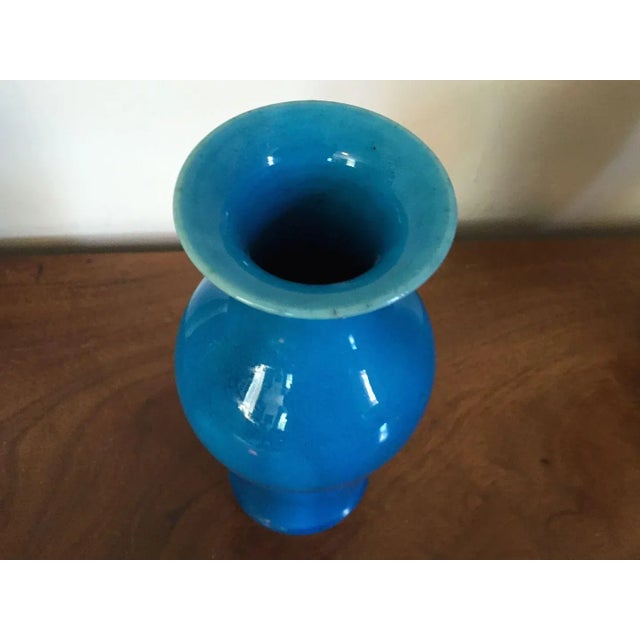 Robin's Egg Blue Early 20th Century Chinese Porcelain Peacock Blue Baluster Shaped Vase For Sale - Image 8 of 10