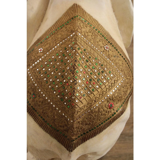 Off-white Vintage Carved Teak and Cast Plaster Elephant Statue For Sale - Image 8 of 12