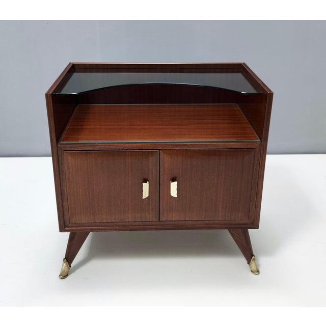 1950s Vintage Walnut Nightstands with Crystal Top Shelves, 1950s, Set of 2 For Sale - Image 5 of 12