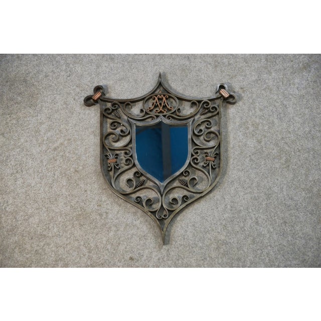 Coat of Arms Mirror in Wrought Iron and Copper, 19th Century For Sale - Image 6 of 8