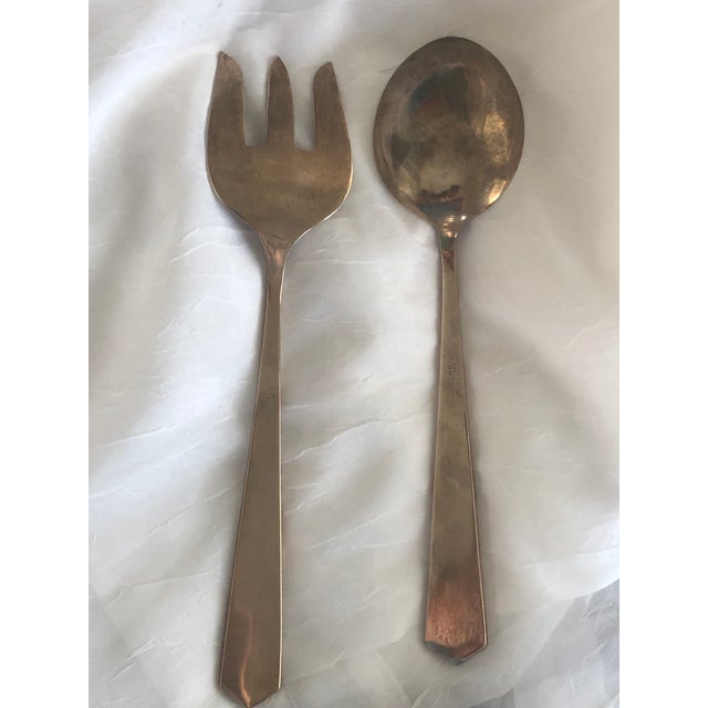 1950s Vintage Siam Engraved Sterling Silver and Brass Serving Utensils Thailand For Sale - Image 5 of 9