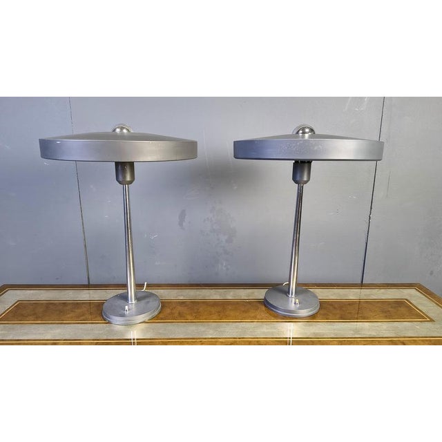 Silver Vintage Desk Lamps by Louis Kalff, 1960s, Set of 2 For Sale - Image 8 of 10
