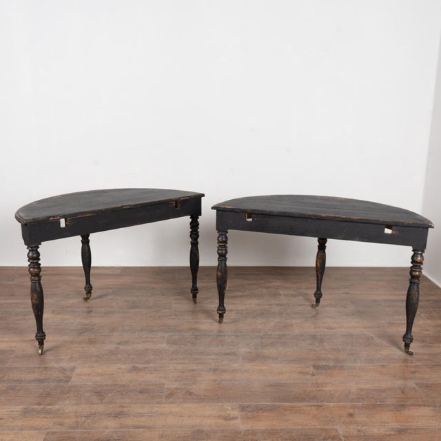 Pair of 19th Century Swedish Black Painted Demilune Console Tables For Sale - Image 12 of 12