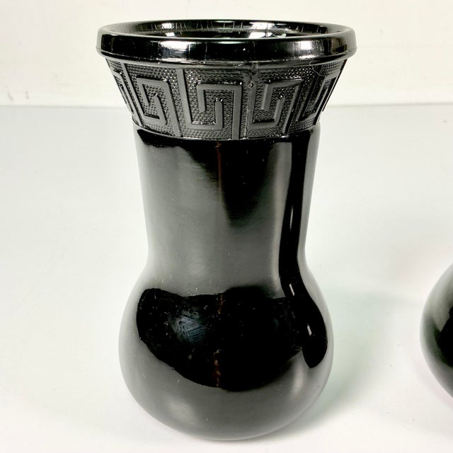 1950s Vintage Boho Chic Mediterranean Greek Key Black Amethyst Onyx Vase - A Pair. For Sale - Image 6 of 10