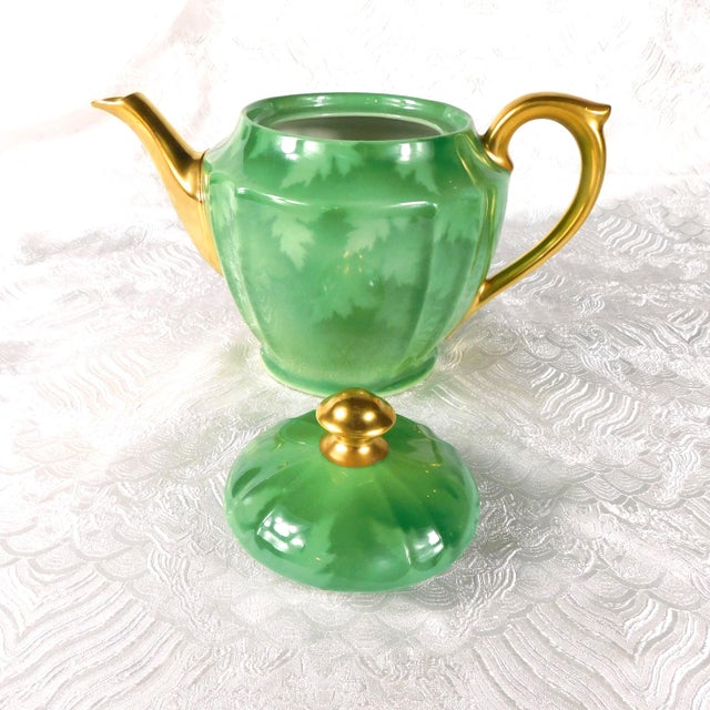 Traditional 1950s Green Pickard Teapot With Sugar Bowl, Creamer and Five Cups - 10 pcs For Sale - Image 3 of 13