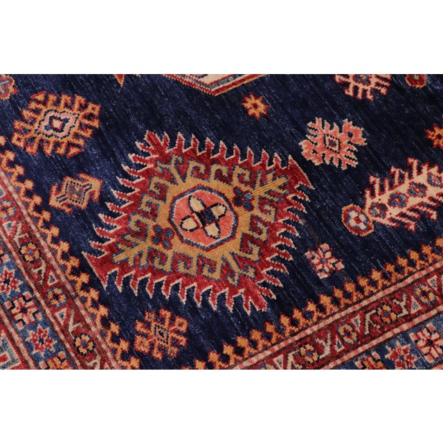 Boho Chic Tribal Super Kazak Blue/Red Wool Rug - 8'3'' X 9'9'' For Sale - Image 4 of 10