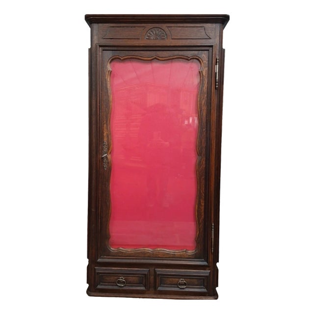 20th Century Display Case in Stained Wood and Red Padded Interior For Sale
