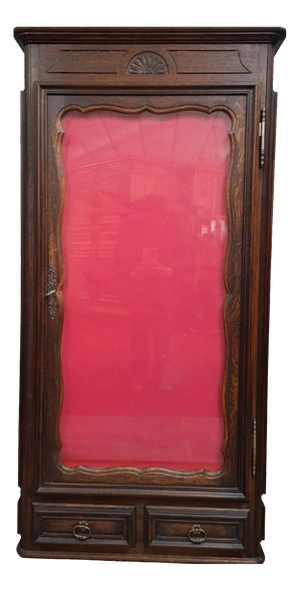 20th Century Display Case in Stained Wood and Red Padded Interior