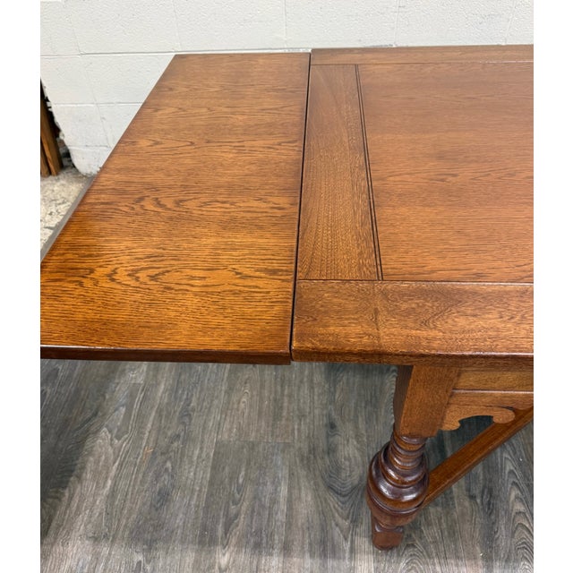 Vintage Old English Tudor Jacobean Revival Style Oak Draw Leaf Dining Table For Sale - Image 16 of 18