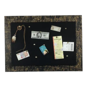 Artisan Ink Stained Wood and Burlap Bulletin Board With Pushpins