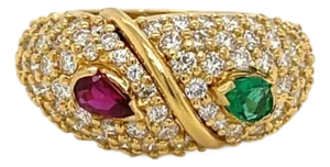 Hammerman Brothers Diamond Ruby & Emerald 18k Yellow Gold Ring - Size 5.5