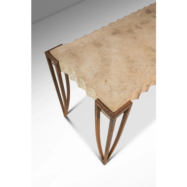 Mid-Century Post Modern Art Deco Console / Sofa Table in Cement & Patinaed Steel in the Manner of R & Y Augousti, Usa, C. 1990s For Sale - Image 16 of 17