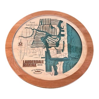 Street Art Fort Lauderdale Florida Nautical Map Wood Lazy Susan – Lauderdale Marina & 15th Street Fisheries For Sale