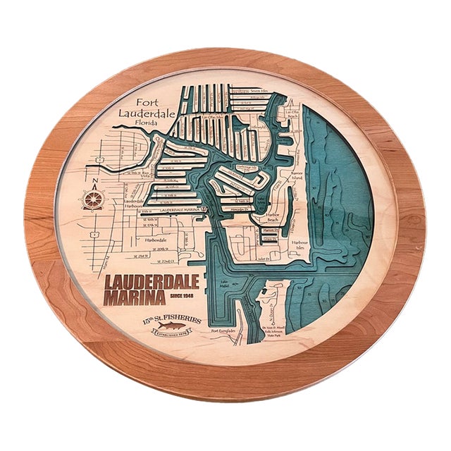 Street Art Fort Lauderdale Florida Nautical Map Wood Lazy Susan – Lauderdale Marina & 15th Street Fisheries For Sale
