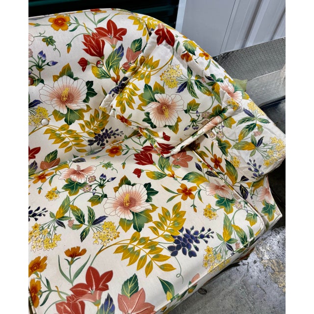 White Mid 20th Century Ethan Allen Floral Upholstered Three-Seat Sofa For Sale - Image 8 of 12