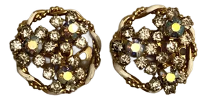 1950s Kramer Aurora Borealis Rhinestone With White Enamel Earrings - 2 Pieces