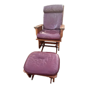 Arts & Crafts Quarter Sawn Oak Glider Rocker and Ottoman Set - Vintage Late 20th Century