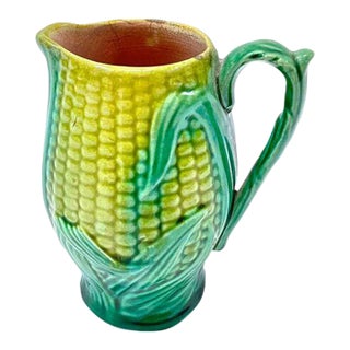 Antique Small Majolica Corn Creamer For Sale