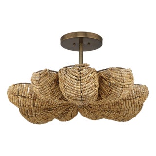 Jamie Young Anguilla Semi-Flush Mount in Natural Wood Beads For Sale