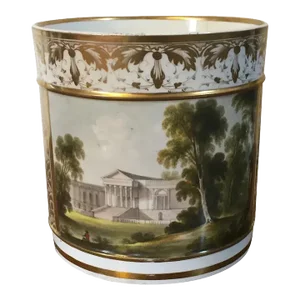 Antique Early 19th Century Derby Porcelain Porter's Mug Decorated with a View of Stowe House Buckinghamshire