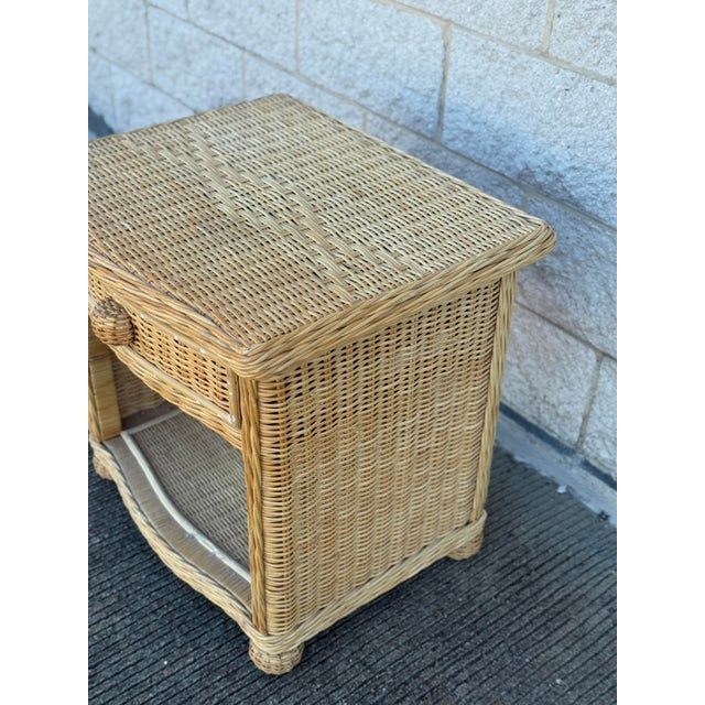 Mid 20th Century Vintage Wicker Nightstand With Drawer and Lower Shelf For Sale - Image 5 of 8