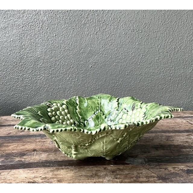 Late 20th Century Vintage Portuguese Glazed Ceramic Grape Leaf Bowl For Sale - Image 5 of 12